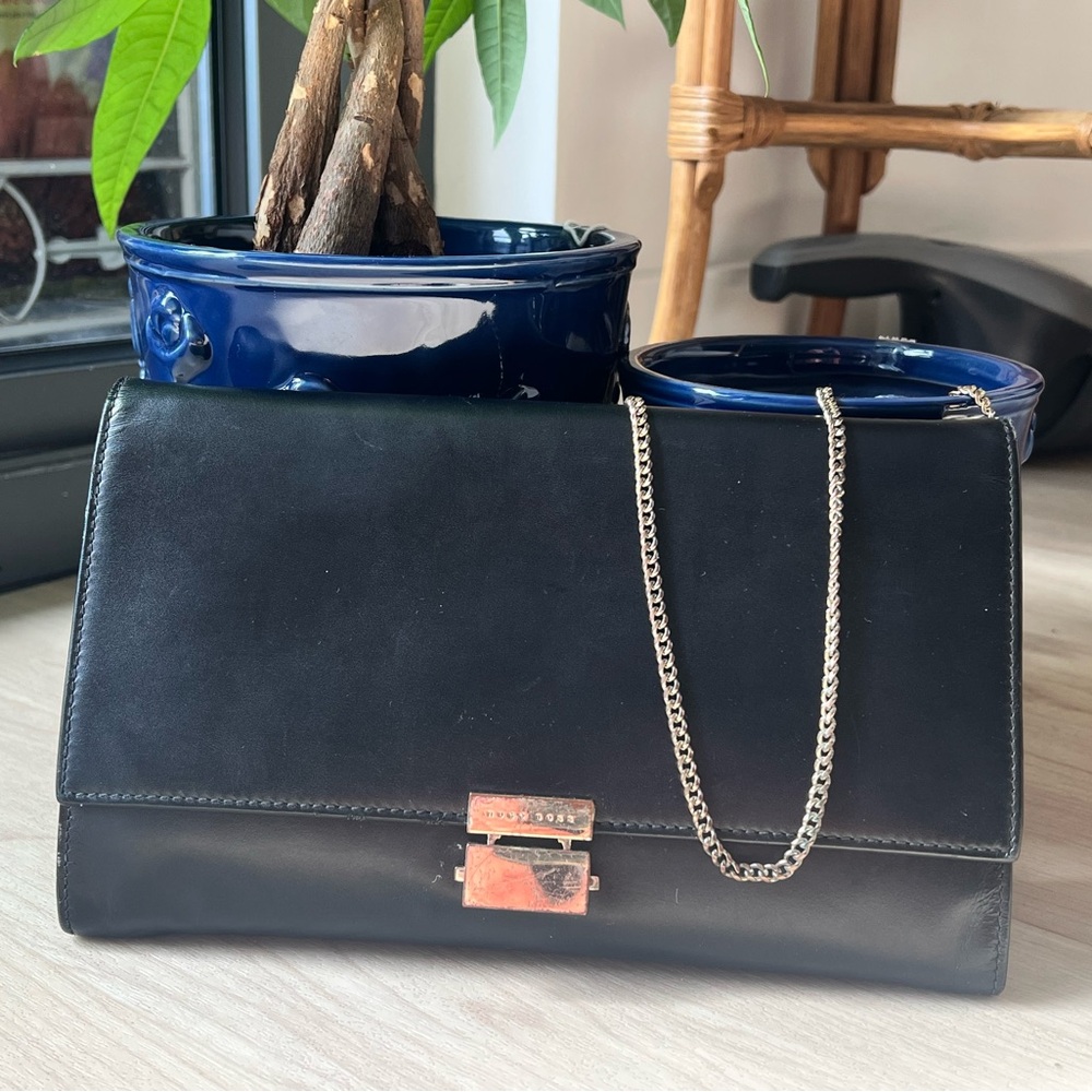 Hugo Boss Black Leather Clutch Wallet on Chain - Picture 2 of 10